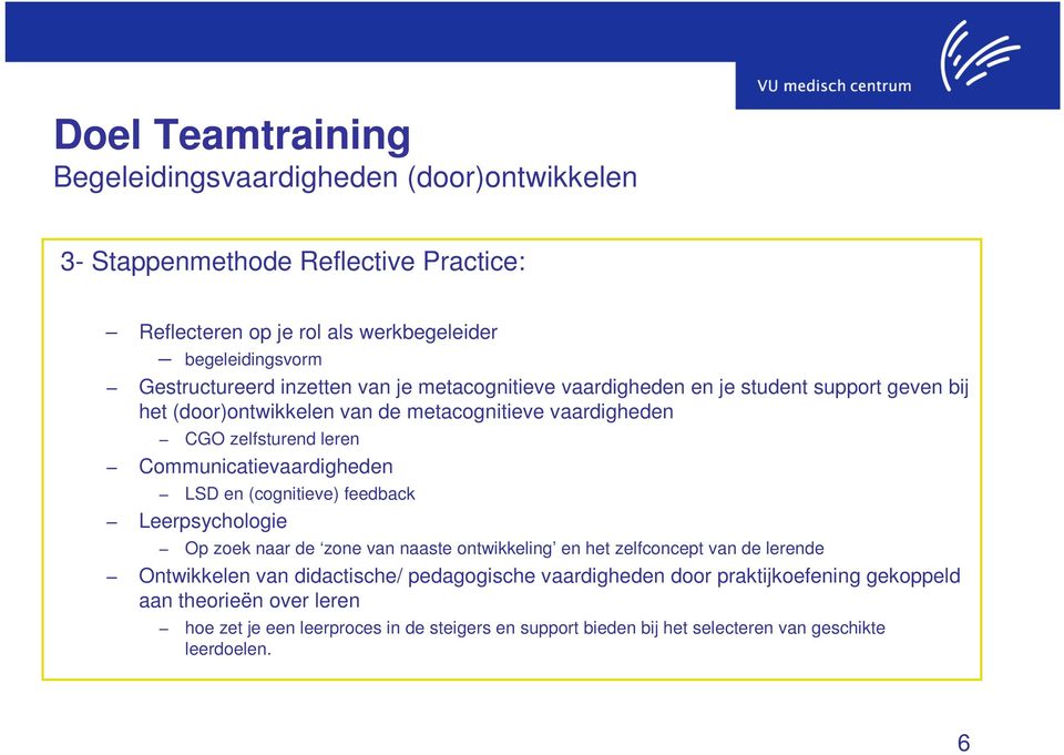 Communicatievaardigheden LSD en (cognitieve) feedback Leerpsychologie Op zoek naar de zone van naaste ontwikkeling en het zelfconcept van de lerende Ontwikkelen van