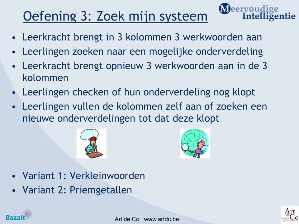 Leerlingen checken of hun onderverdeling nog klopt Leerlingen vullen de kolommen zelf aan of