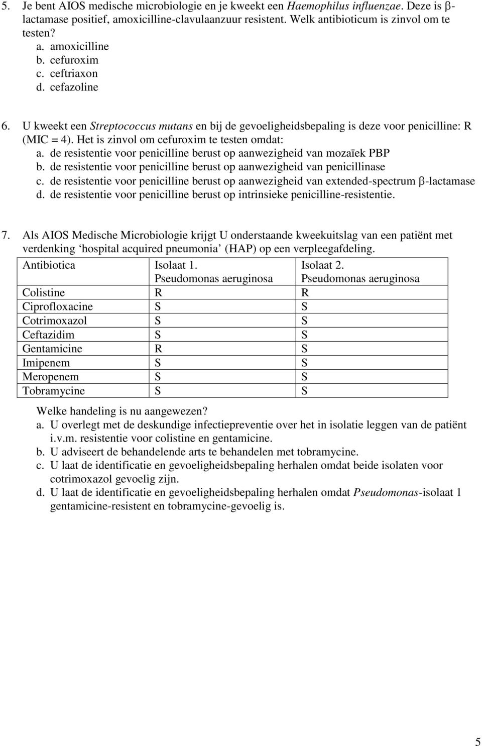 de resistentie voor penicilline berust op aanwezigheid van mozaïek PBP b. de resistentie voor penicilline berust op aanwezigheid van penicillinase c.