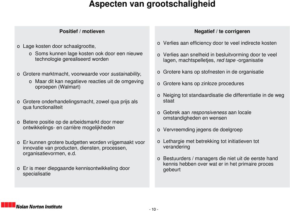 door meer ontwikkelings- en carrière mogelijkheden o Er kunnen grotere budgetten worden vrijgemaakt voor innovatie van producten, diensten, processen, organisatievormen, e.d. o Er is meer diepgaande