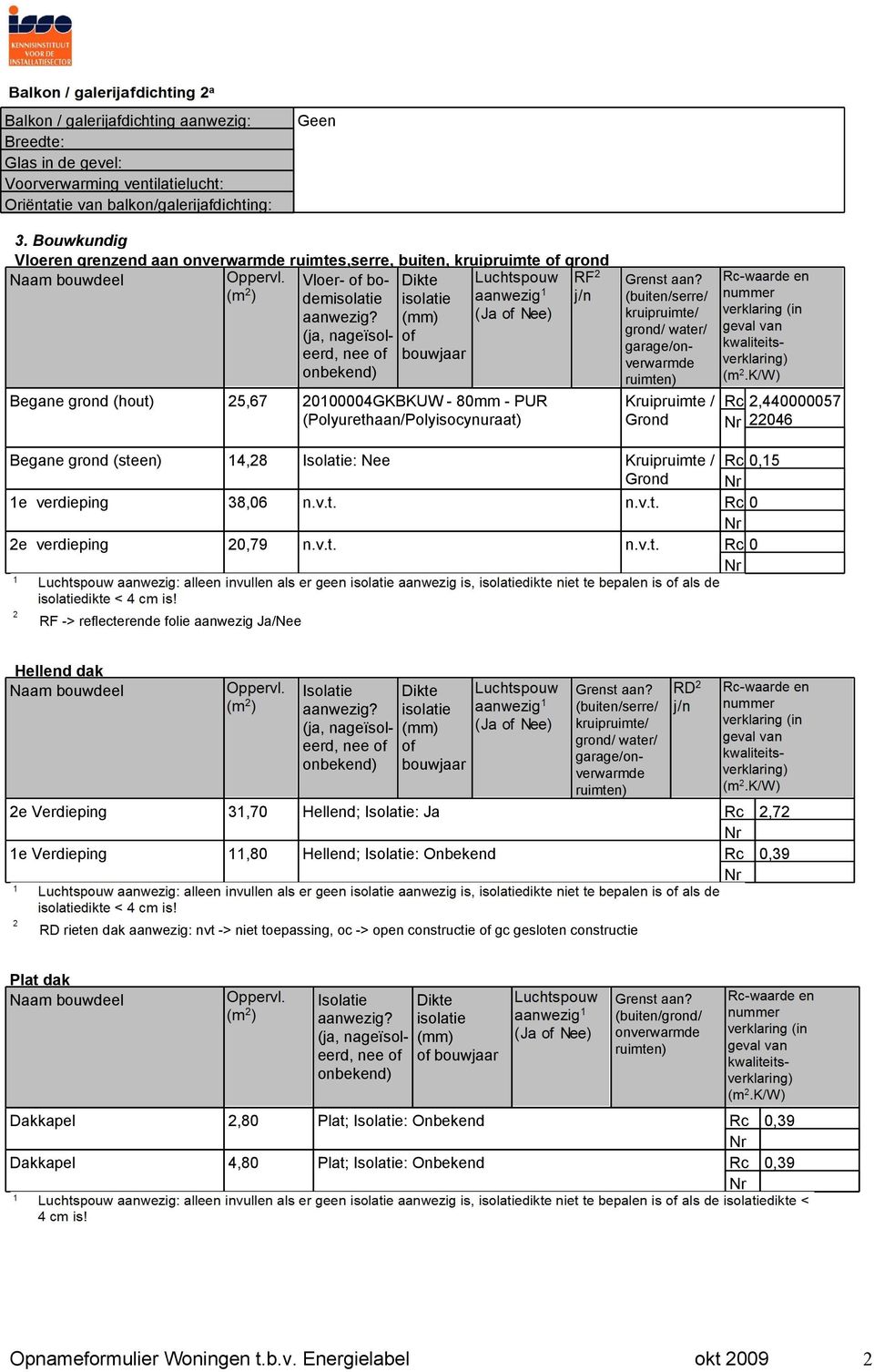 20100004GKBKUW - 80mm - PUR (Polyurethaan/Polyisocynuraat) Kruipruimte / 2,440000057 Grond 22046 Begane grond (steen) 14,28 : 1e verdieping 38,06 2e verdieping 29 Kruipruimte / 0,15 Grond 0 0 RF ->