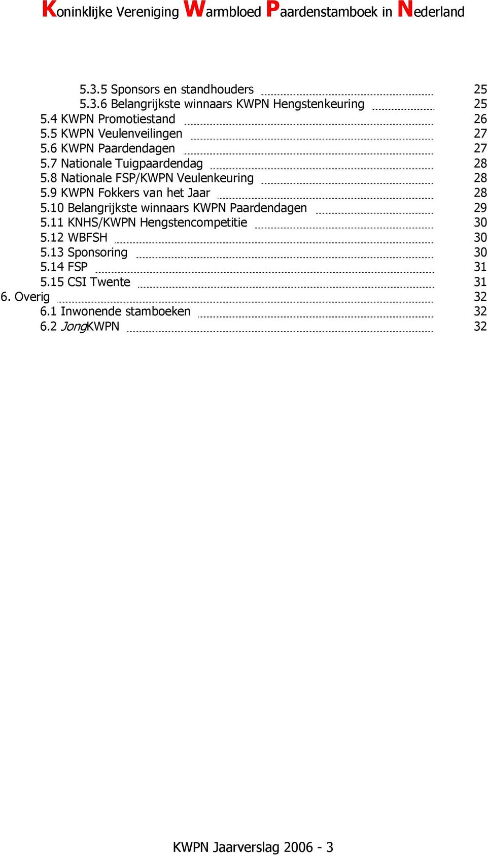 9 KWPN Fokkers van het Jaar 28 5.10 Belangrijkste winnaars KWPN Paardendagen 29 5.11 KNHS/KWPN Hengstencompetitie 30 5.