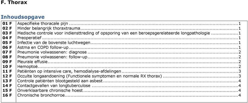 .. 1 Pneumonie volwassenen: diagnose... 2 Pneumonie volwassenen: follow-up... 2 Pleurale effusie... 2 Hemoptoë... 2 Patiënten op intensive care, hemodialyse-afdelingen.