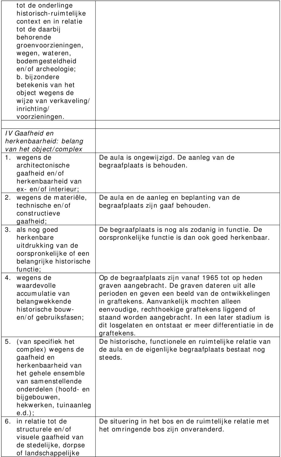 wegens de architectonische gaafheid en/of herkenbaarheid van ex- en/of interieur; 2. wegens de materiële, technische en/of constructieve gaafheid; 3.