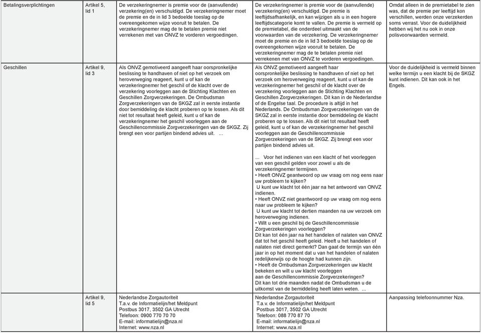 De verzekeringnemer mag de te betalen premie niet verrekenen met van ONVZ te vorderen vergoedingen. De verzekeringnemer is premie voor de (aanvullende) verzekering(en) verschuldigd.