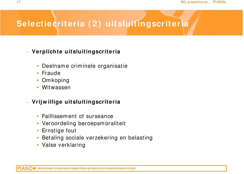 Witwassen - Vrijwillige uitsluitingscriteria Faillissement of surseance