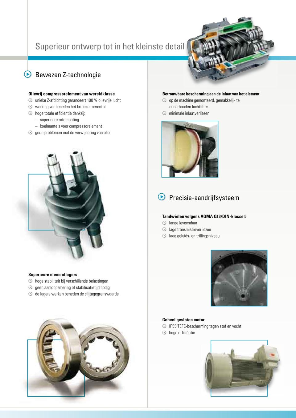 inlaatverliezen superieure rotorcoating koelmantels voor compressorelement 4 geen problemen met de verwijdering van olie Precisie-aandrijfsysteem Tandwielen volgens AGMA Q13/DIN-klasse 5 4 lange