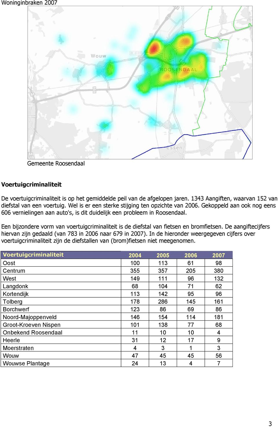 Een bijzondere vorm van voertuigcriminaliteit is de diefstal van fietsen en bromfietsen. De aangiftecijfers hiervan zijn gedaald (van 783 in 2006 naar 679 in 2007).