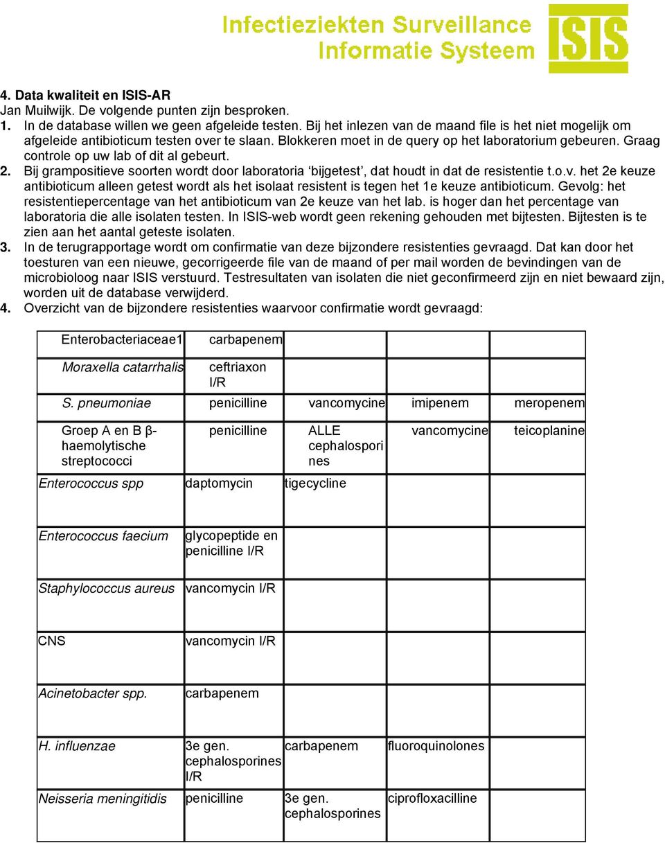 Graag controle op uw lab of dit al gebeurt. 2. Bij grampositieve soorten wordt door laboratoria bijgetest, dat houdt in dat de resistentie t.o.v. het 2e keuze antibioticum alleen getest wordt als het isolaat resistent is tegen het 1e keuze antibioticum.