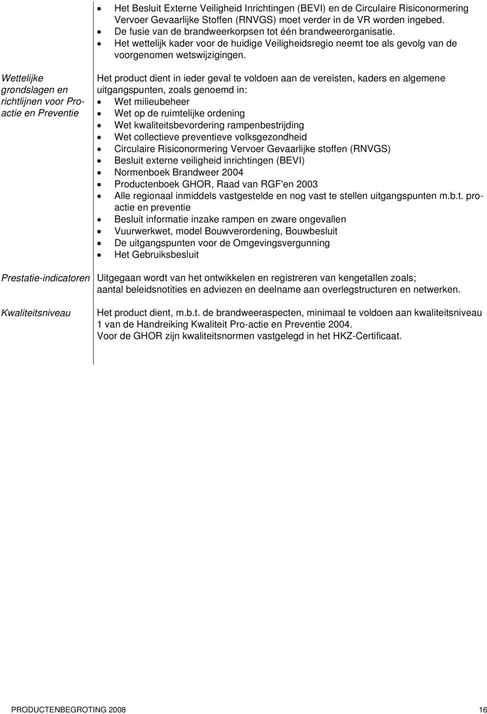 Wettelijke grondslagen en richtlijnen voor Proactie en Preventie Het product dient in ieder geval te voldoen aan de vereisten, kaders en algemene uitgangspunten, zoals genoemd in: Wet milieubeheer