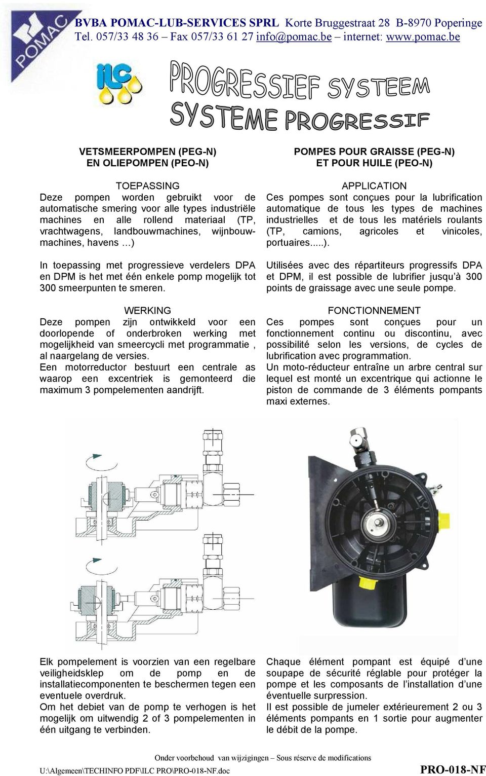 WERKING Deze pompen zijn ontwikkeld voor een doorlopende of onderbroken werking met mogelijkheid van smeercycli met programmatie, al naargelang de versies.