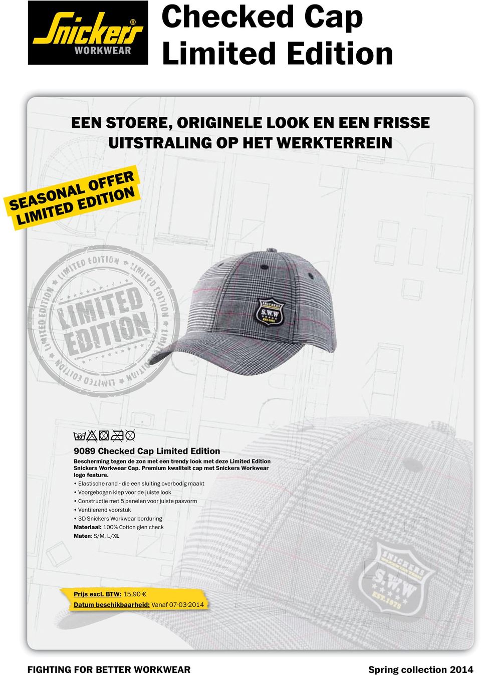 Premium kwaliteit cap met Snickers Workwear logo feature.