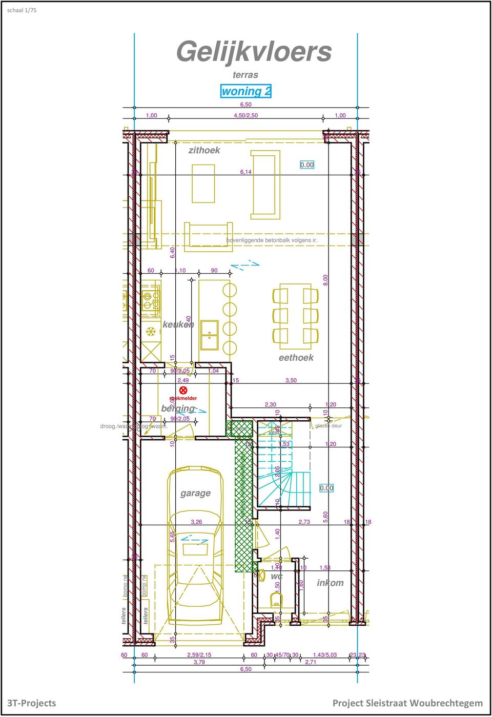 droog./wasm. tellers pomp rw tellers pomp rw keuken 2,49 15 3,50 36 berging zithoek garage bovenliggende betonbalk volgens ir.