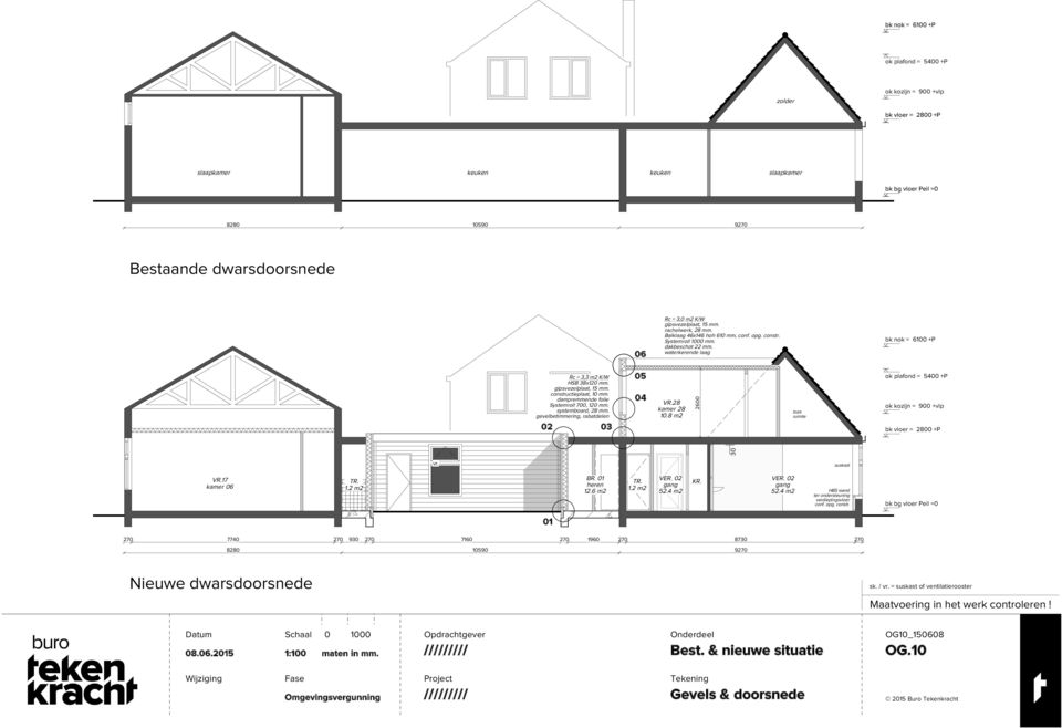 systemboard, 28 mm. gevelbetimmering, rabatdelen 02 03 05 04 VR.28 kamer 28 20 ok plafond = 5400 +P ok kozijn = 900 +vlp bk vloer = 2800 +P sus VR.17 kamer 06 BR. heren 12.6 m2 VER. 02 52.4 m2 VER.