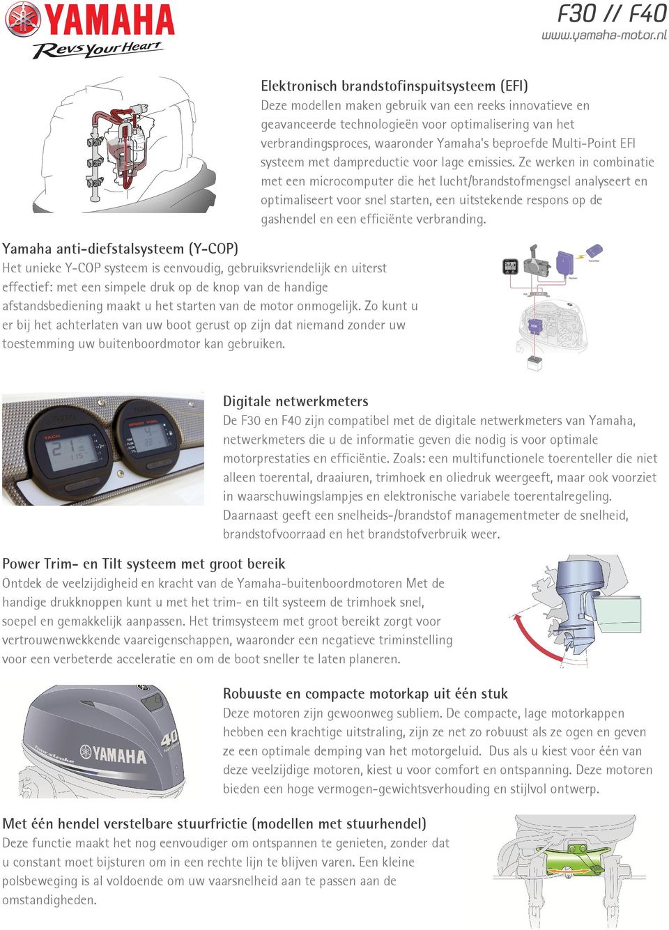 Elektronisch brandstofinspuitsysteem (EFI) Deze modellen maken gebruik van een reeks innovatieve en geavanceerde technologieën voor optimalisering van het verbrandingsproces, waaronder Yamaha's