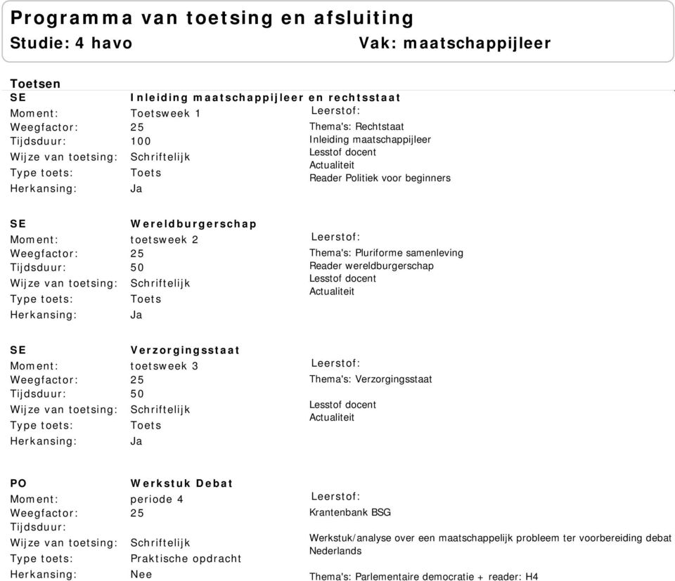 Lesstof docent Actualiteit Verzorgingsstaat toetsweek 3 2 0 Thema's: Verzorgingsstaat Lesstof docent Actualiteit Werkstuk Debat periode 4 2