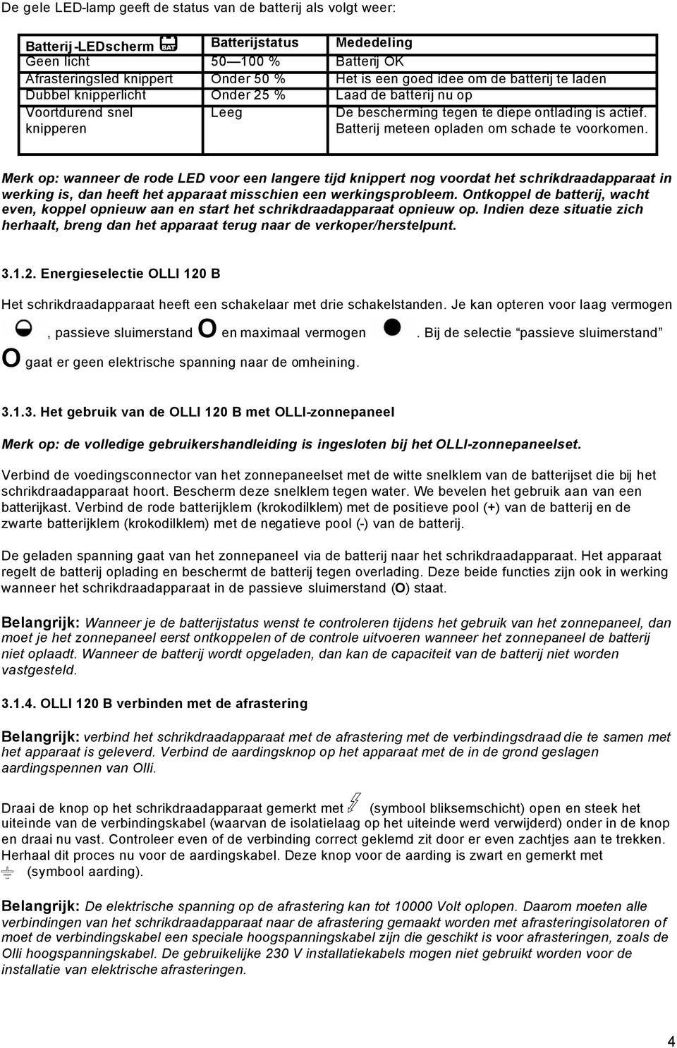 Batterij meteen opladen om schade te voorkomen.