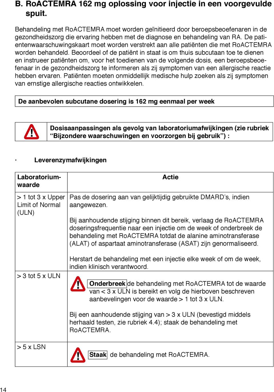 De patiëntenwaarschuwingskaart moet worden verstrekt aan alle patiënten die met RoACTEMRA worden behandeld.