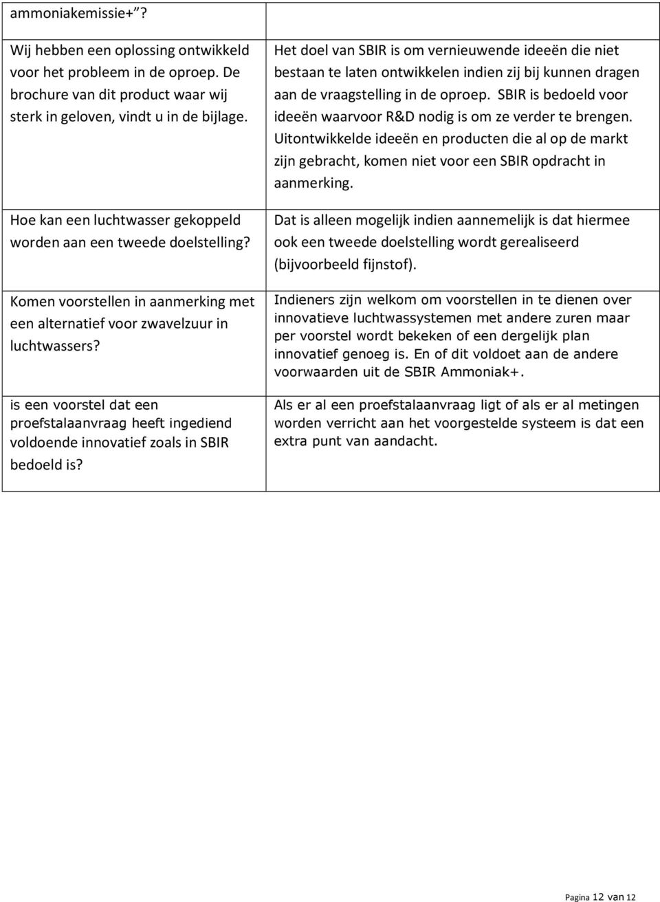 is een voorstel dat een proefstalaanvraag heeft ingediend voldoende innovatief zoals in SBIR bedoeld is?