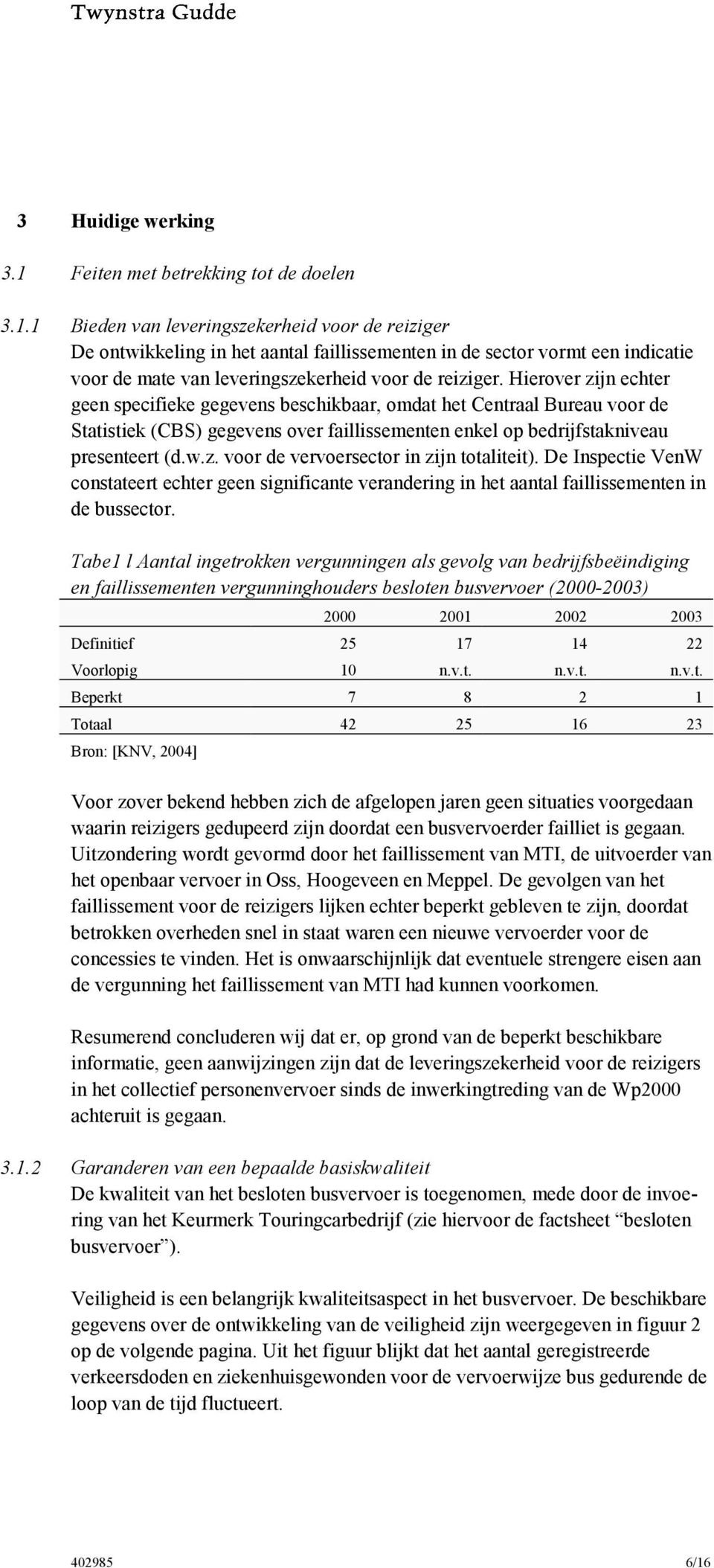 1 Bieden van leveringszekerheid voor de reiziger De ontwikkeling in het aantal faillissementen in de sector vormt een indicatie voor de mate van leveringszekerheid voor de reiziger.