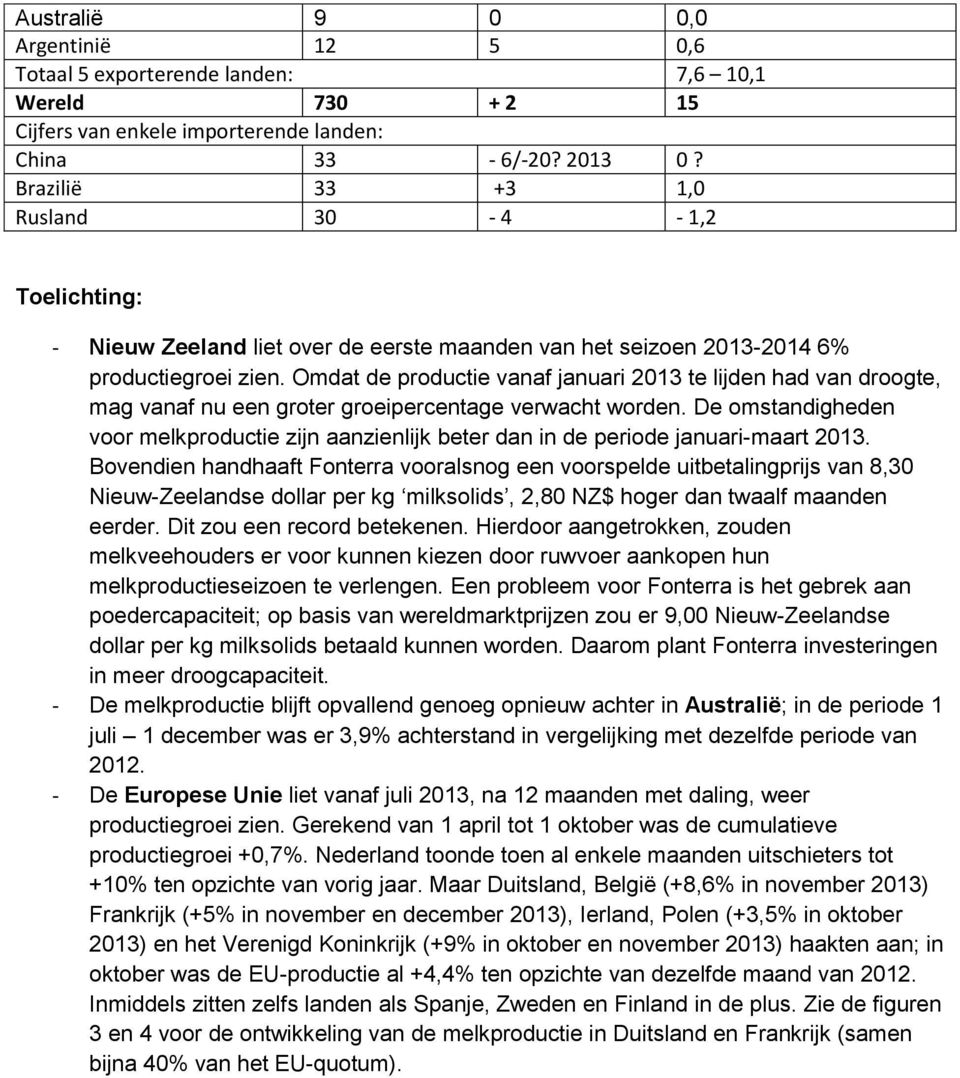 Omdat de productie vanaf januari 2013 te lijden had van droogte, mag vanaf nu een groter groeipercentage verwacht worden.