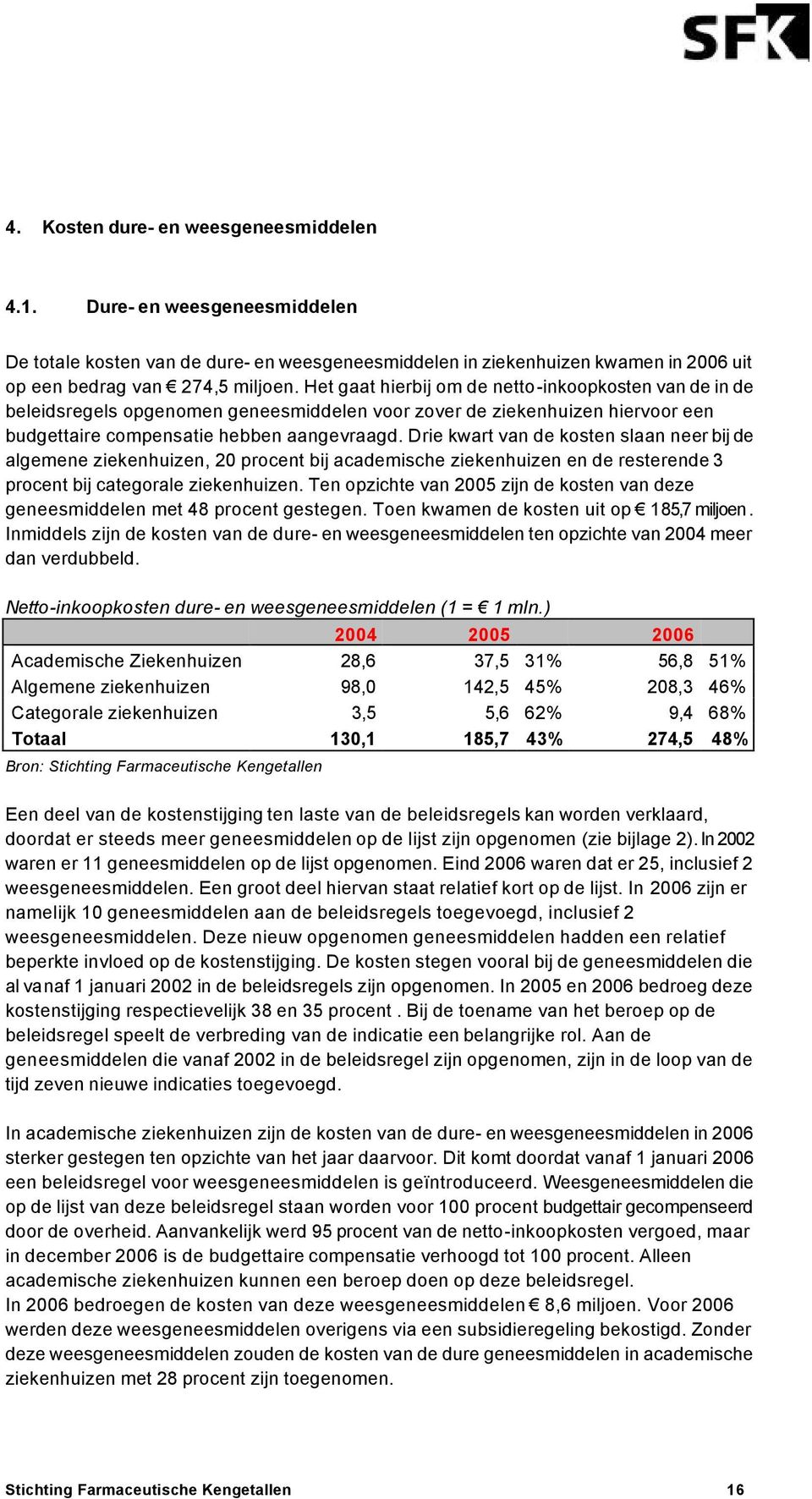 Drie kwart van de kosten slaan neer bij de algemene ziekenhuizen, 2 procent bij academische ziekenhuizen en de resterende 3 procent bij categorale ziekenhuizen.