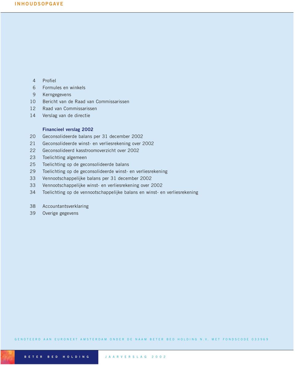 29 Toelichting op de geconsolideerde winst- en verliesrekening 33 Vennootschappelijke balans per 31 december 2002 33 Vennootschappelijke winst- en verliesrekening over 2002 34 Toelichting op de