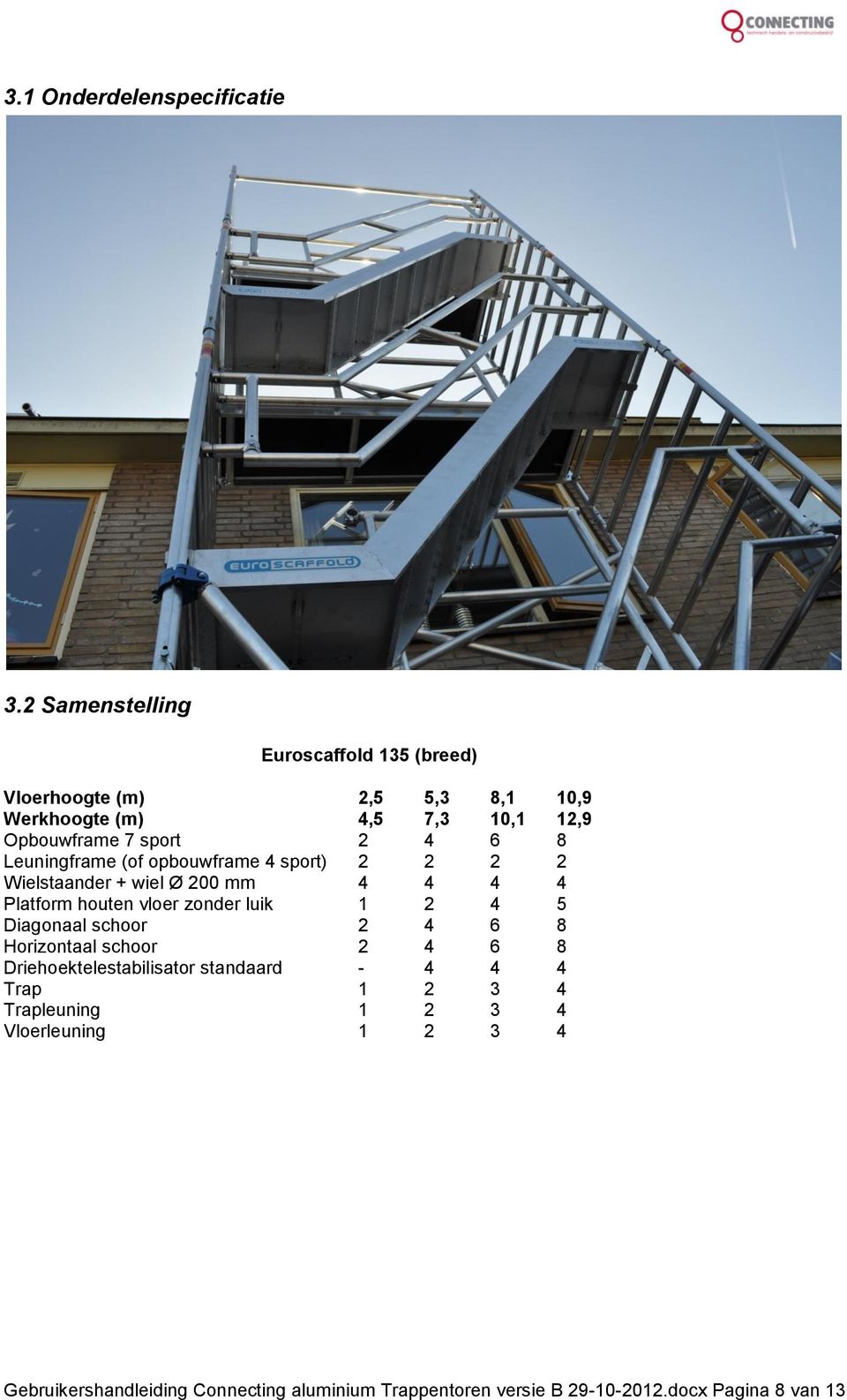 8 Leuningframe (of opbouwframe 4 sport) 2 2 2 2 Wielstaander + wiel Ø 200 mm 4 4 4 4 Platform houten vloer zonder luik 1 2 4 5