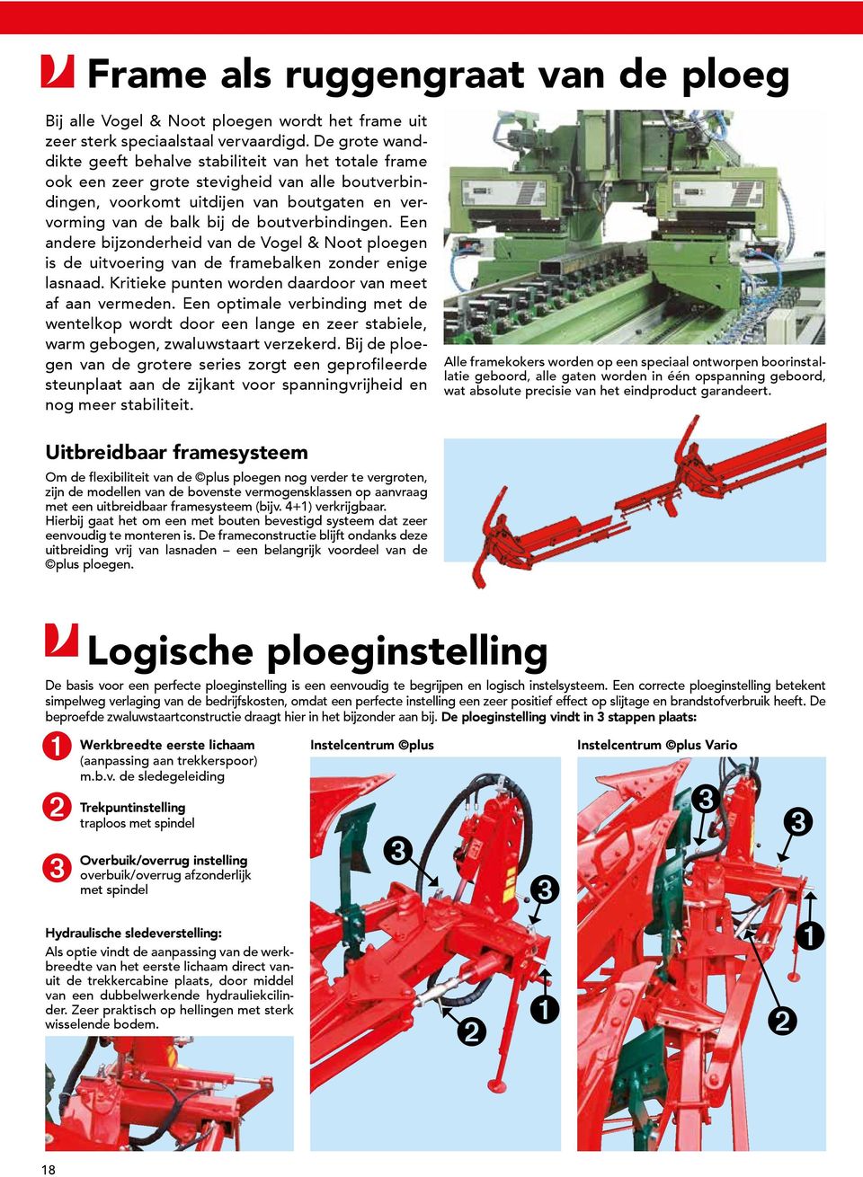 boutverbindingen. Een andere bijzonderheid van de Vogel & Noot ploegen is de uitvoering van de framebalken zonder enige lasnaad. Kritieke punten worden daardoor van meet af aan vermeden.