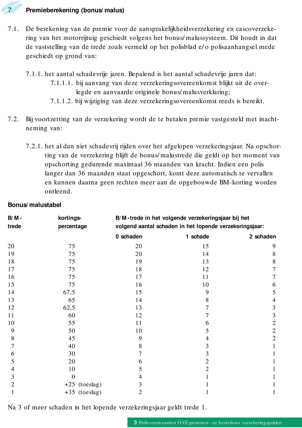 Bepalend is het aantal schadevrije jaren dat: 7.1.1.1. bij aanvang van deze verzekeringsovereenkomst blijkt uit de overlegde en aanvaarde originele bonus/malusverklaring; 7.1.1.2.