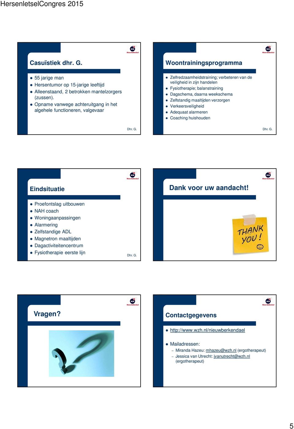 weekschema Zelfstandig maaltijden verzorgen Verkeersveiligheid Adequaat alarmeren Coaching huishouden Dank voor uw aandacht!