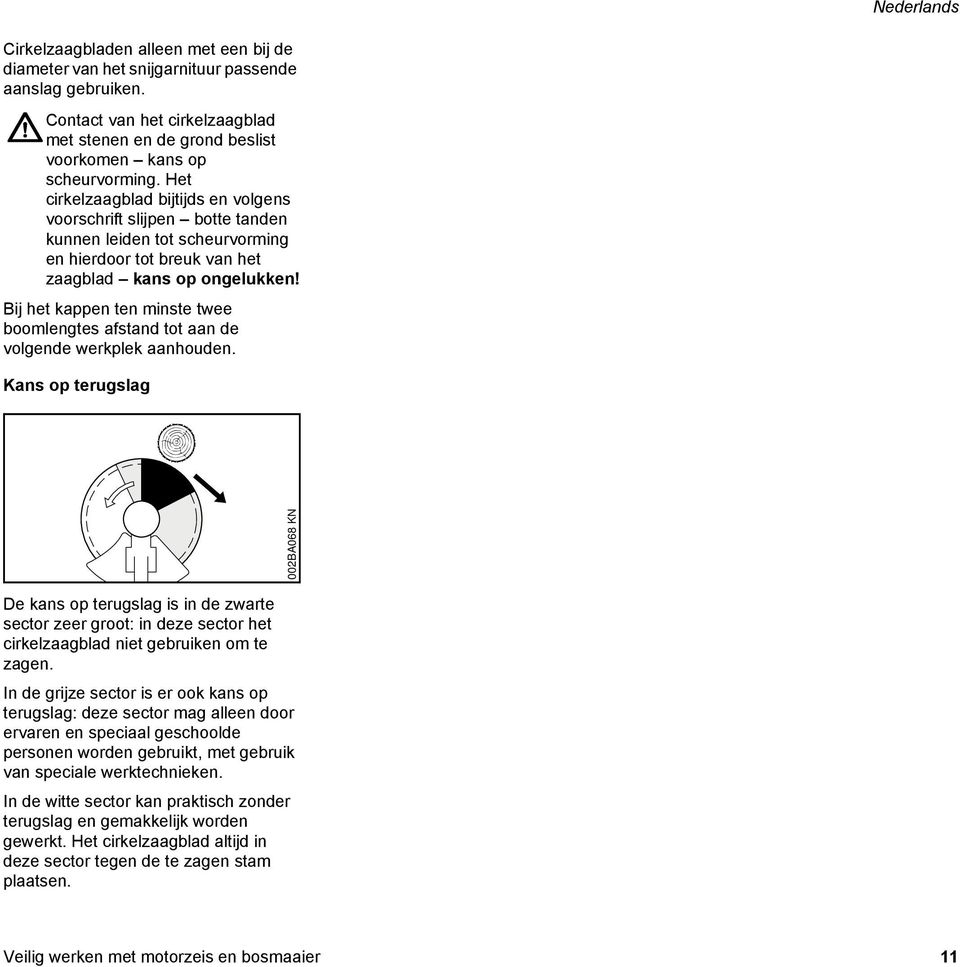 Bij het kappen ten minste twee boomlengtes afstand tot aan de volgende werkplek aanhouden.