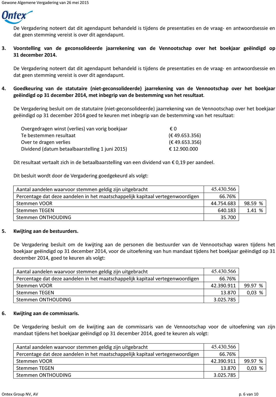 De Vergadering noteert dat dit agendapunt behandeld is tijdens de presentaties en de vraag- en antwoordsessie en dat geen stemming vereist is over dit agendapunt. 4.