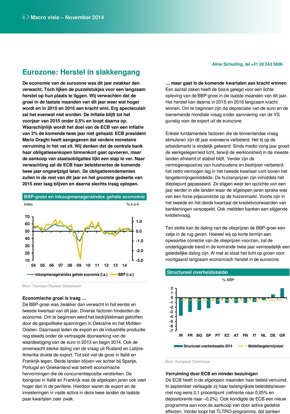 inflatie blijft tot het voorjaar van 215 onr,5% en loopt daarna op. Waarschijnlijk wordt het doel van ECB van v een inflatie van 2% komen twee jaar niet gehaald.