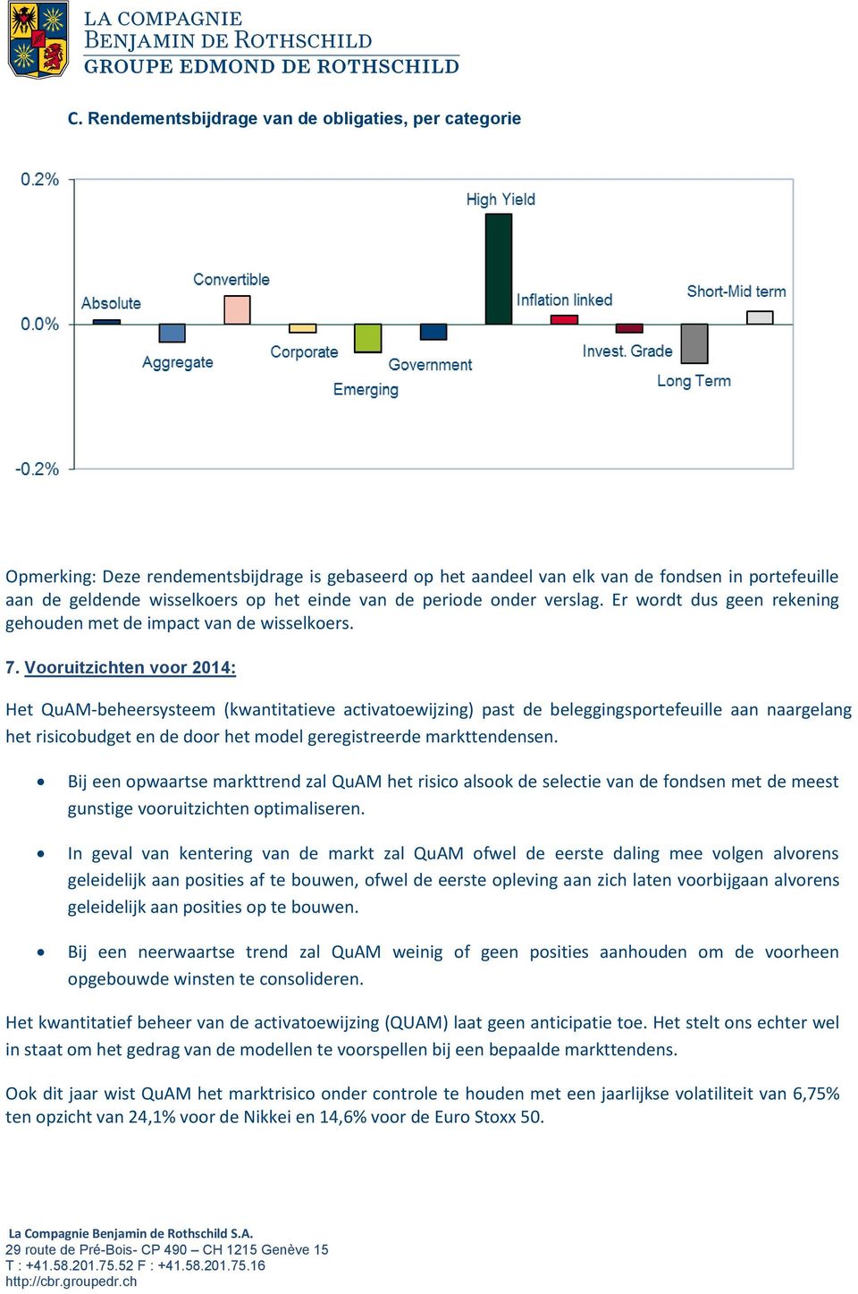 Vooruitzichten voor 2014: Het QuAM-beheersysteem (kwantitatieve activatoewijzing) past de beleggingsportefeuille aan naargelang het risicobudget en de door het model geregistreerde markttendensen.