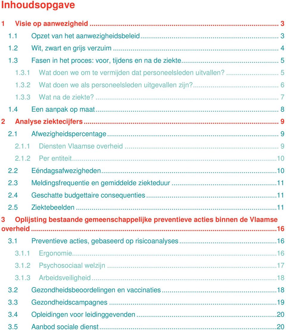 .. 9 2.1.2 Per entiteit...10 2.2 Eéndagsafwezigheden...10 2.3 Meldingsfrequentie en gemiddelde ziekteduur...11 2.4 Geschatte budgettaire consequenties...11 2.5 Ziektebeelden.