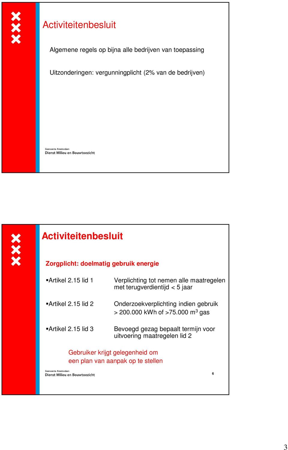 15 lid 3 Verplichting tot nemen alle maatregelen met terugverdientijd < 5 jaar Onderzoekverplichting indien gebruik > 200.