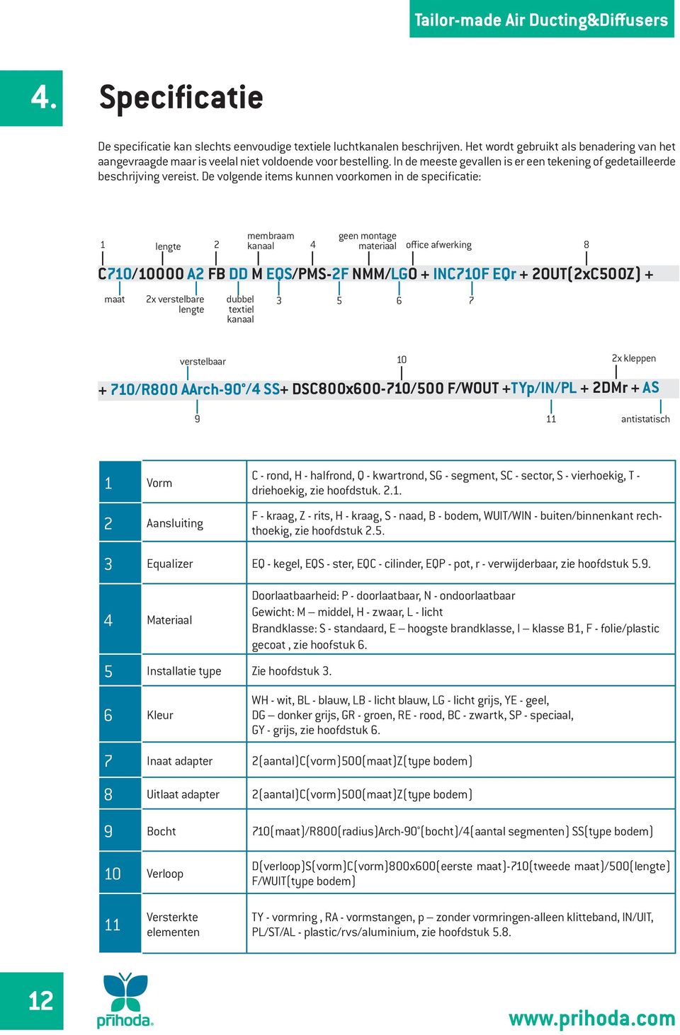 De volgende items kunnen voorkomen in de specificatie: 1 C710/10000 A2 FB DD M EQS/PMS-2F NMM/LGO + INC710F EQr + 2OUT(2xC500Z) + maat lengte 2x verstelbare lengte 2 dubbel textiel kanaal membraam