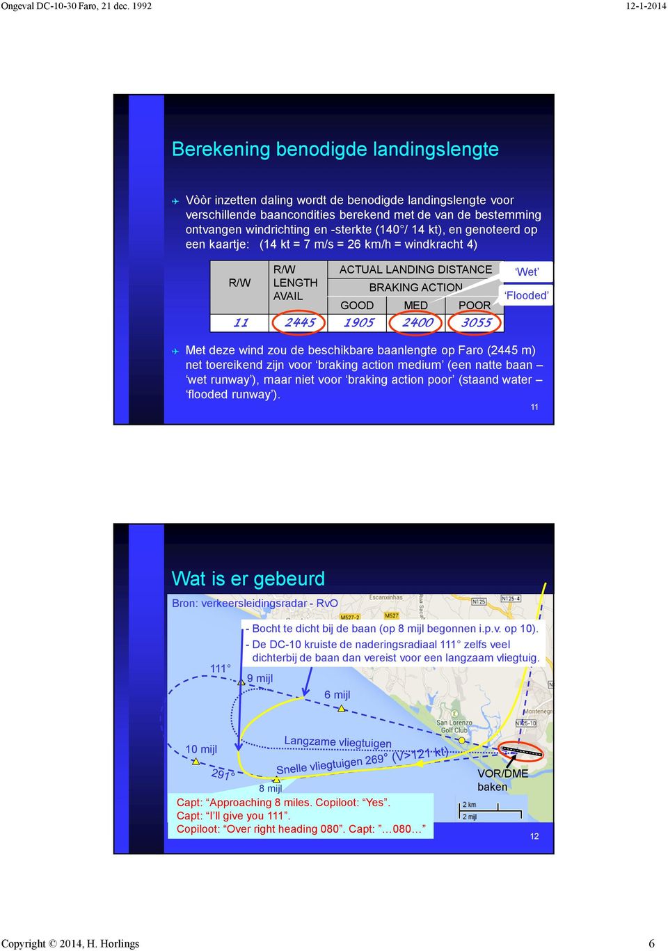 wind zou de beschikbare baanlengte op Faro (2445 m) net toereikend zijn voor braking action medium (een natte baan wet runway ), maar niet voor braking action poor (staand water flooded runway ).