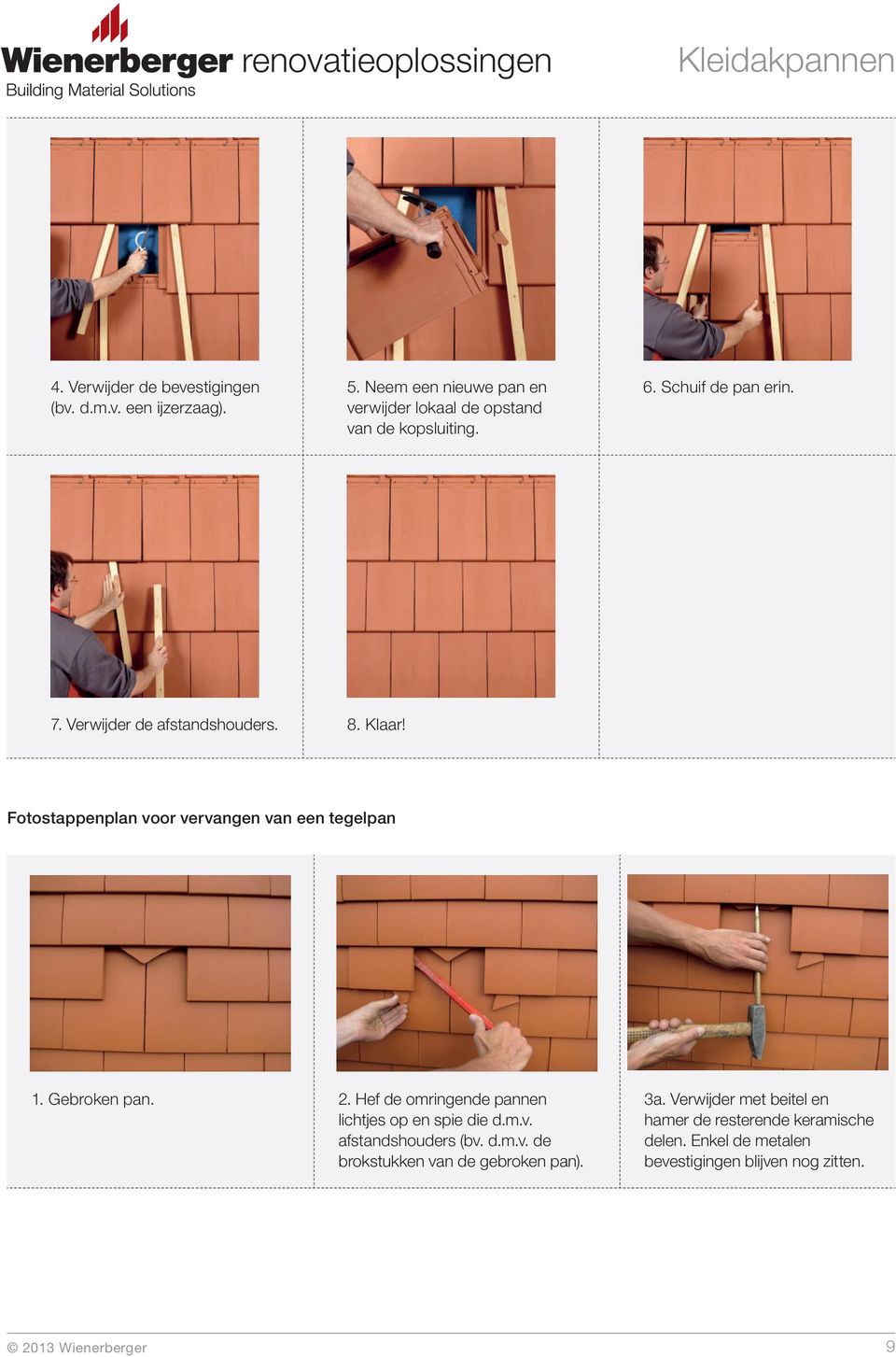 8. Klaar! Fotostappenplan voor vervangen van een tegelpan 1. Gebroken pan. 2.