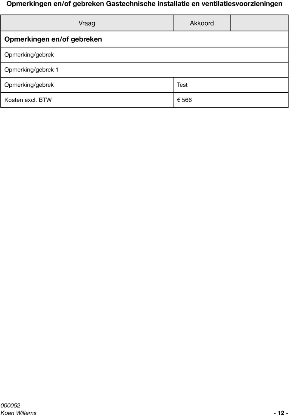 Opmerkingen en/of gebreken Opmerking/gebrek