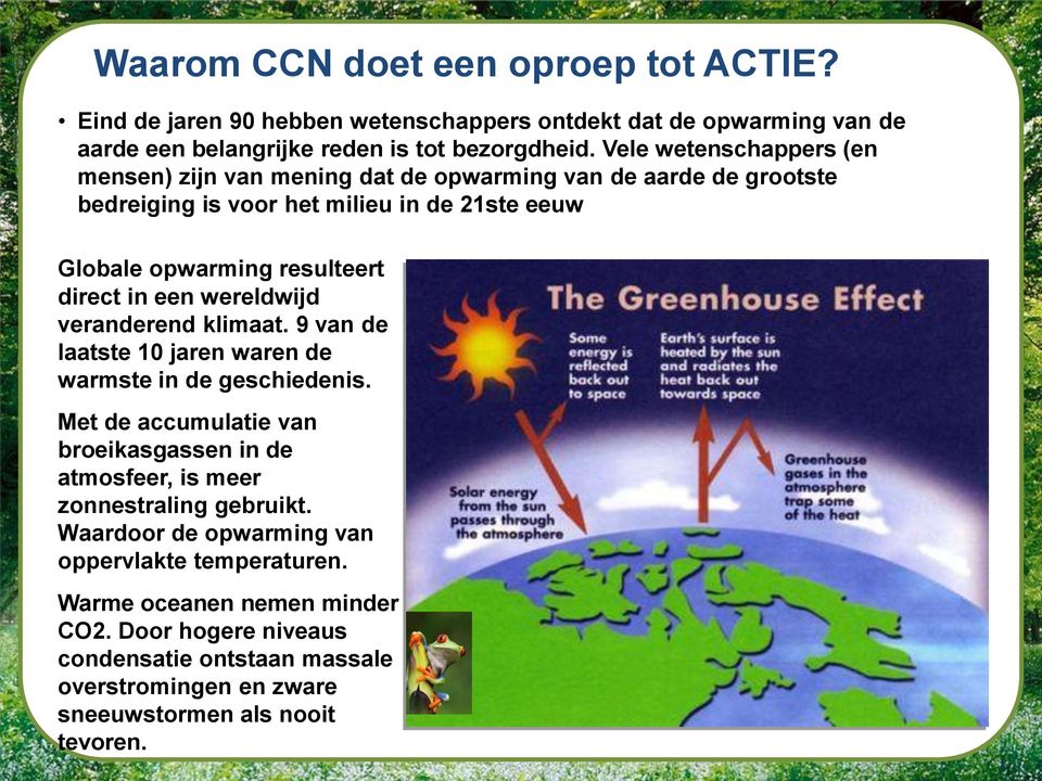 een wereldwijd veranderend klimaat. 9 van de laatste 10 jaren waren de warmste in de geschiedenis.