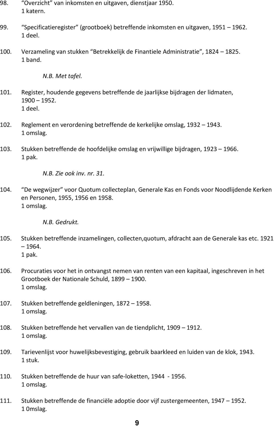 Reglement en verordening betreffende de kerkelijke omslag, 1932 1943. 103. Stukken betreffende de hoofdelijke omslag en vrijwillige bijdragen, 1923 1966. N.B. Zie ook inv. nr. 31. 104.