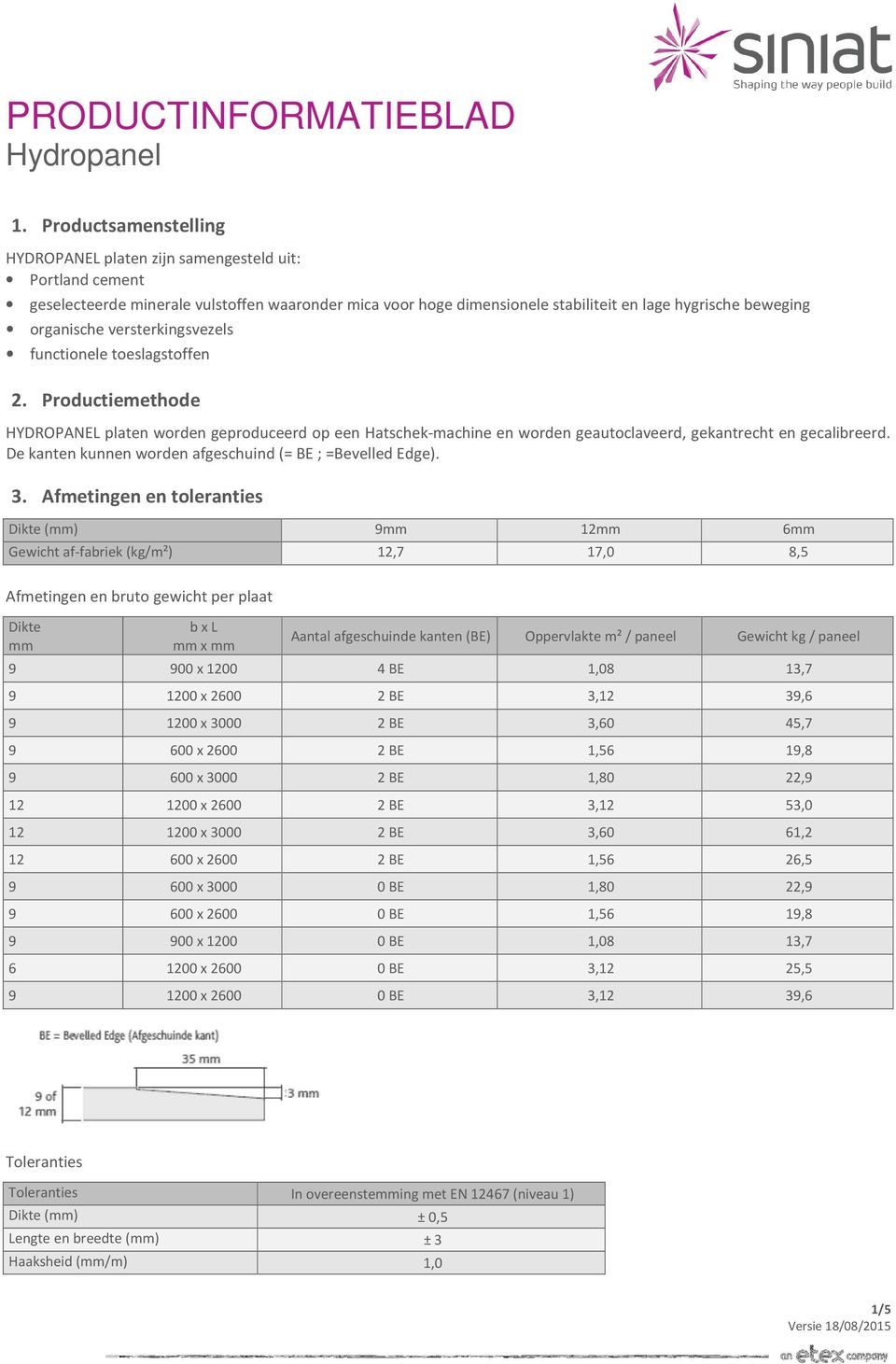 De kanten kunnen worden afgeschuind (= BE ; =Bevelled Edge). 3.