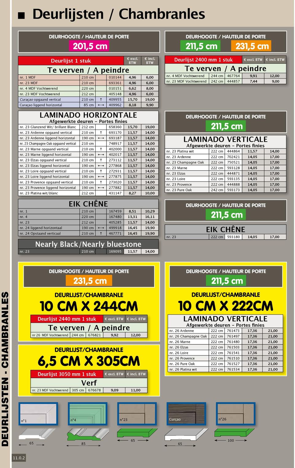 23 MDF Vochtwerend 212 cm 405148 4,96 6,00 Curaçao opgaand vertical 210 cm 409955 15,70 19,00 Curaçao liggend horizontal 85 cm 409962 8,18 9,90 LAMINADO HORIZONTALE Afgewerkte deuren - Portes finies