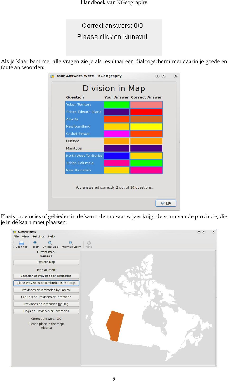 Plaats provincies of gebieden in de kaart: de muisaanwijzer