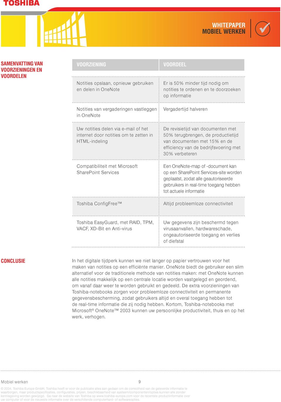 Microsoft SharePoint Services Toshiba ConfigFree De revisietijd van documenten met 50% terugbrengen, de productietijd van documenten met 15% en de efficiency van de bedrijfsvoering met 30% verbeteren