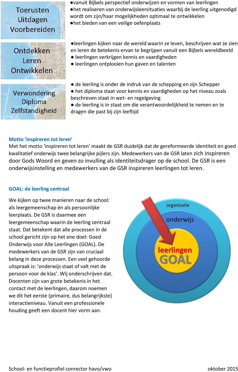 verkrijgen kennis en vaardigheden leerlingen ontplooien hun gaven en talenten de leerling is onder de indruk van de schepping en zijn Schepper het diploma staat voor kennis en vaardigheden op het