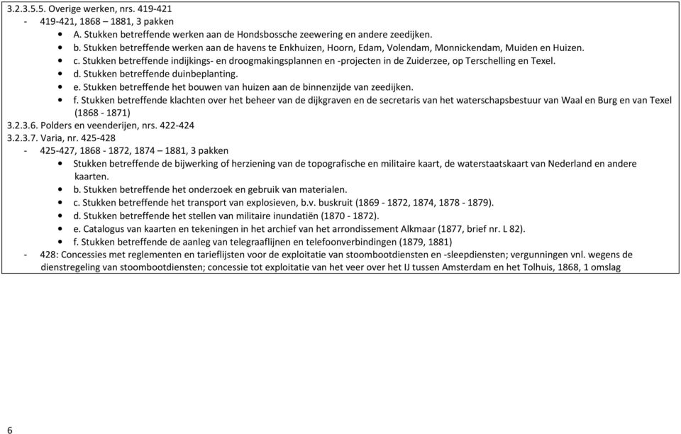 f. Stukken betreffende klachten over het beheer van de dijkgraven en de secretaris van het waterschapsbestuur van Waal en Burg en van Texel (1868-1871) 3.2.3.6. Polders en veenderijen, nrs. 422-424 3.