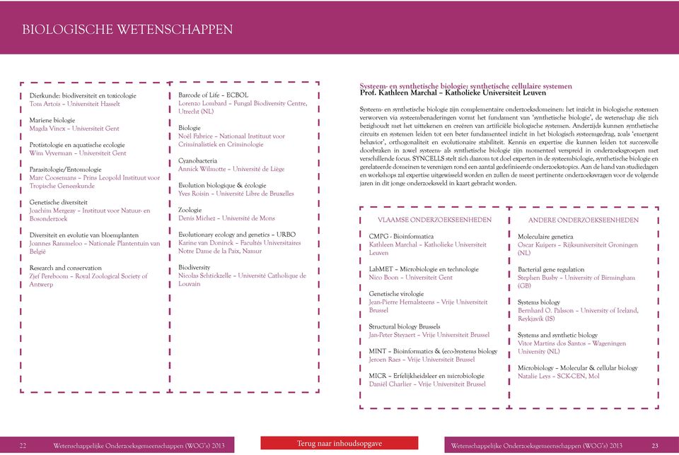 Life ECBOL Lorenzo Lombard Fungal Biodiversity Centre, Utrecht (NL) Biologie Noël Fabrice Nationaal Instituut voor Criminalistiek en Criminologie Cyanobacteria Annick Wilmotte Université de Liège